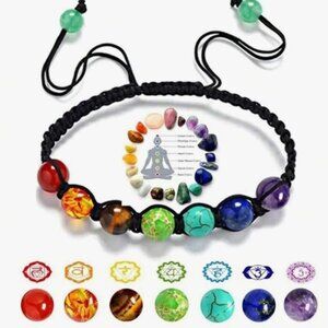 Chakra 7 Stone Bead Double Pull Adjustable Bracelet NWT